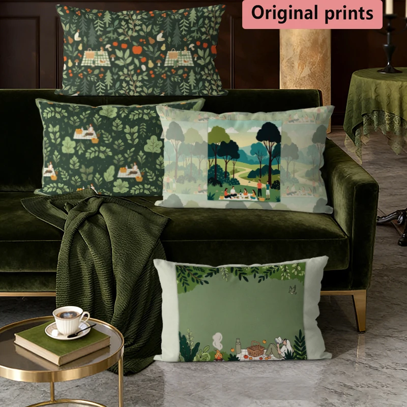 Dekorative Kissenbezüge für den Waldpicknick-Stil, geeignet für Sofa, Schlafzimmer, Auto, Kissenbezug, rechteckiges Rückenkissen