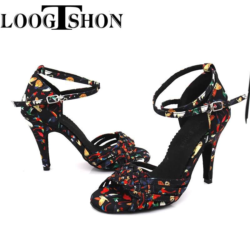 Loogtshon-zapatos de baile de salón con diamantes de imitación para mujer, zapatos de Salsa, profesionales, tango, latino, estilo alto