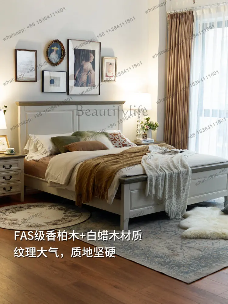 American French solid wood bed Mediterranean white all solid wood light luxury all solid wood bed