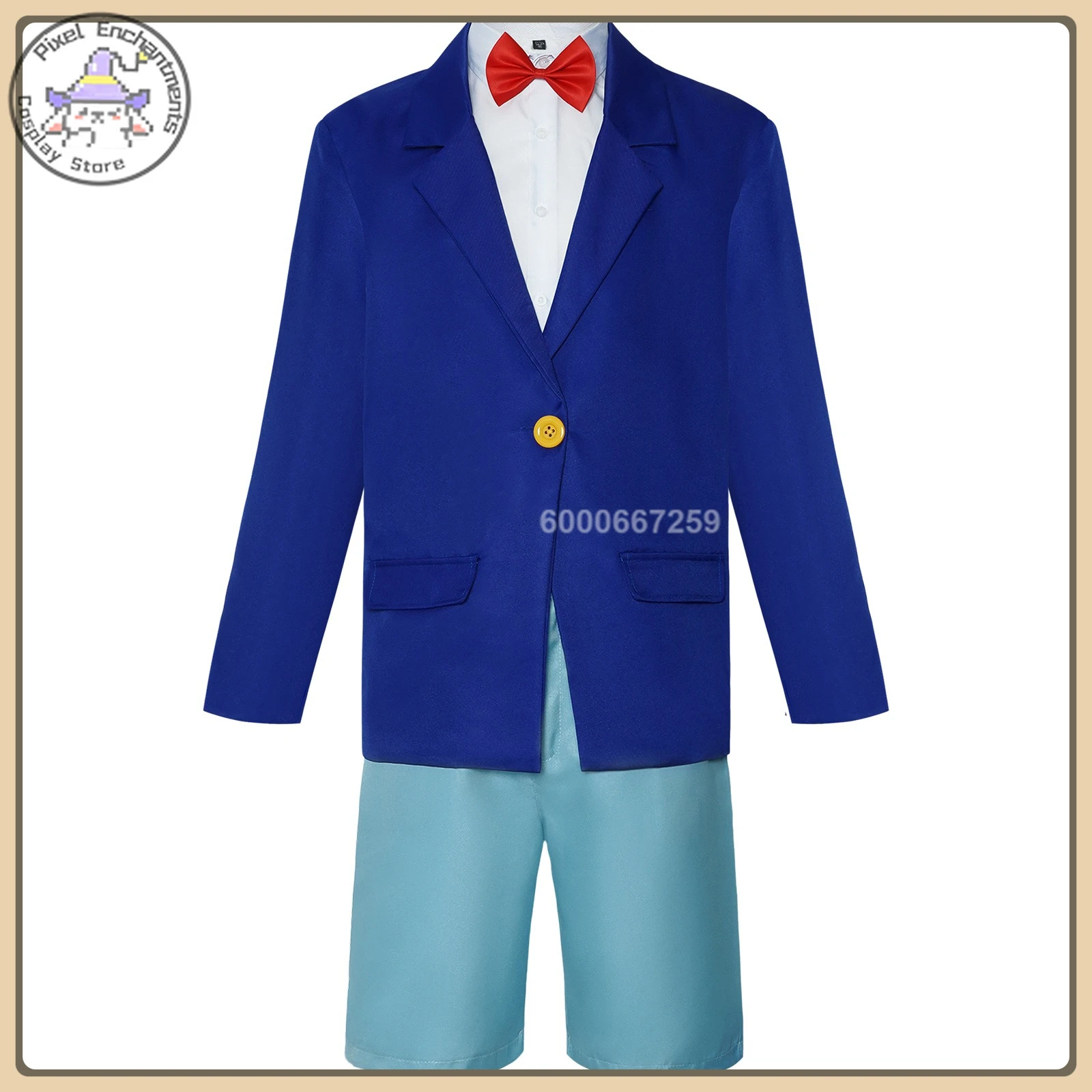 

Popular Conan Role Playing Costume Blue Jacket + Shorts + Bow Tie Full Set High Quality Anime Outfit Halloween Party (Adult/Kid)