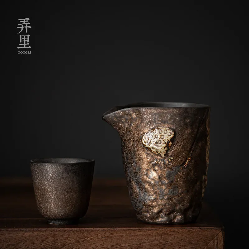 

Позолоченный керамический кувшин в стиле ретро, керамический сервировочный чайник, антикварный чайник, большая емкость, аксессуары для чайной церемонии, Gong Dao Bei