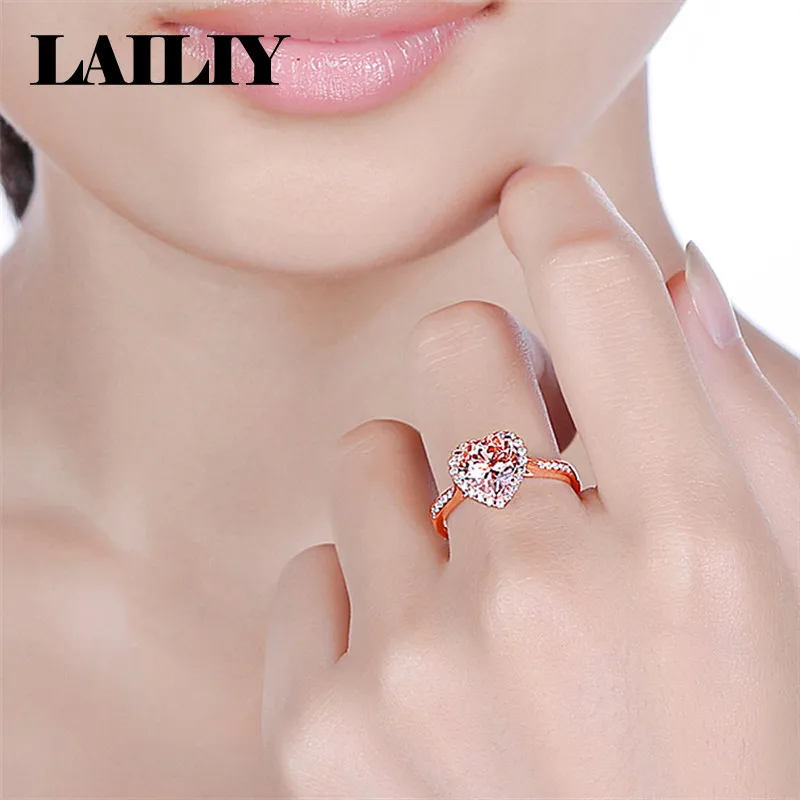 925 Sterling Silver Rose Gold Morganite Heart Ring for Women