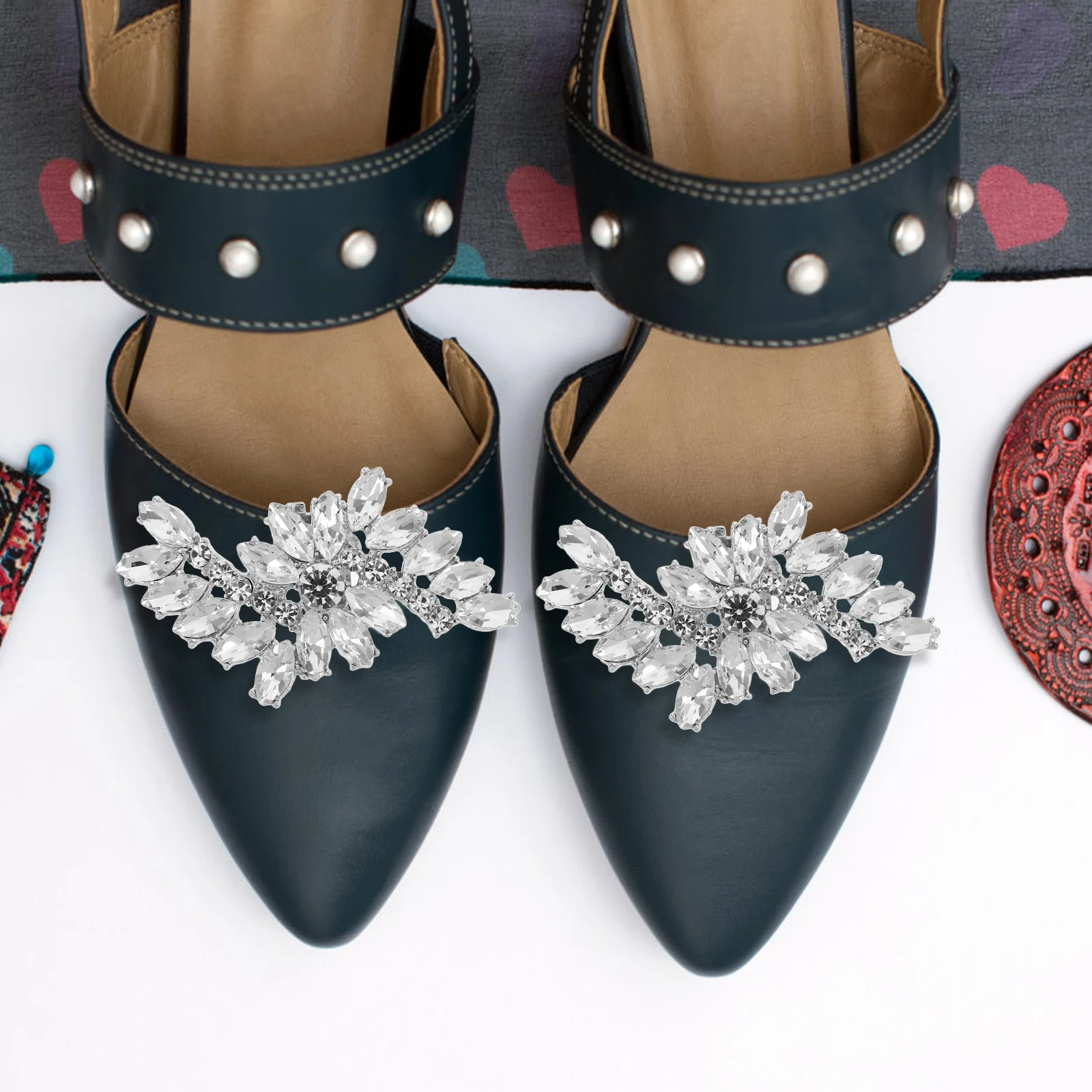 

Buckle Sparkling Flower Charm Clips for Women Detachable Zinc Alloy Embellishments Elegant Brooch Pin Decorative Accessories