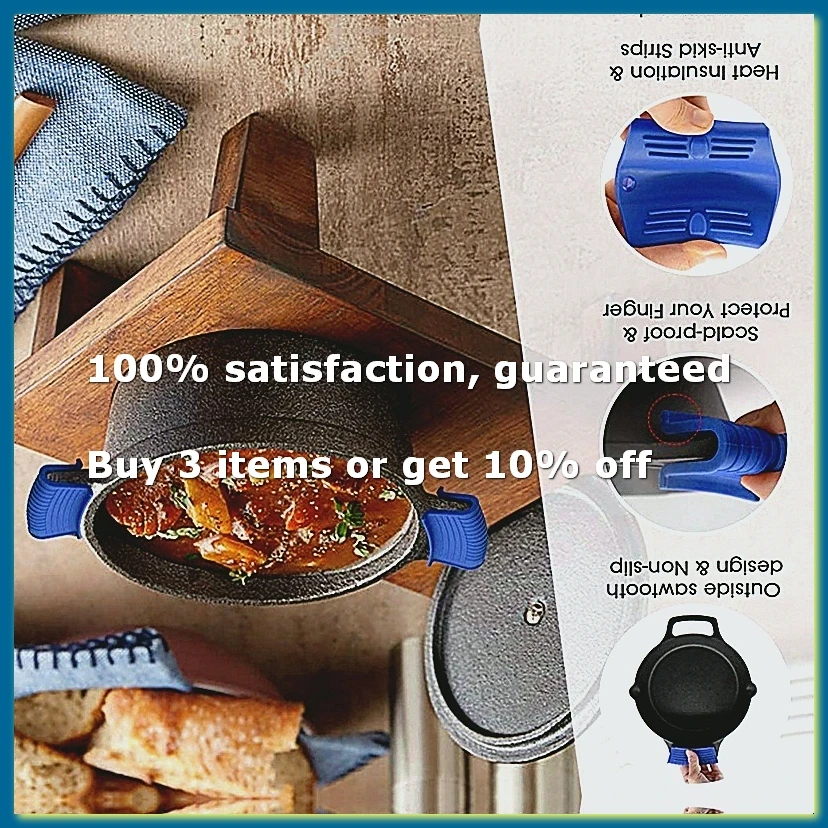 ●Thickened Silicone Pan Handle Cover Insulation Cover Pan Ear Clip Cast Iron Pan Frying Pan Wok Handle Holder,Blue,2PCS