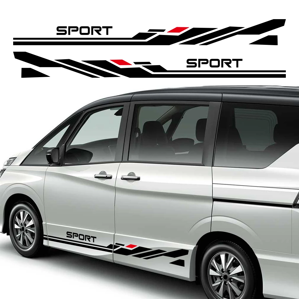 2Pcs PVC SPORT Side Door Stripe Decal for Nissan Serena C27 2016‑2022, Self‑Adhesive Sport Graphic Vinyl Sticker MPV Exterior