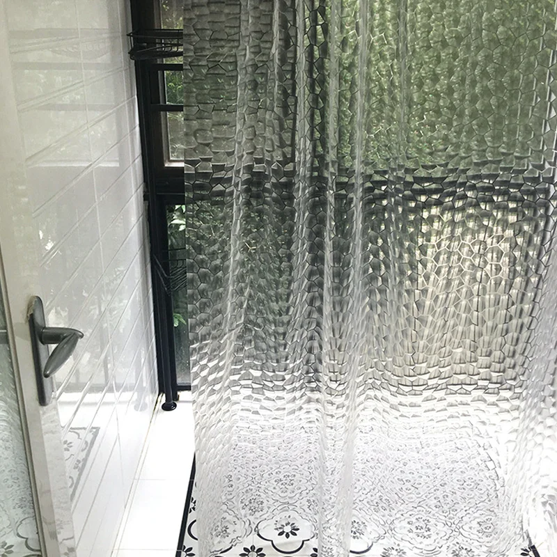 

Bathroom Accessories Transparent Solid Color Bathroom Shower Curtain PEVA Water - proof Curtain with Hooks Plastic Curtains