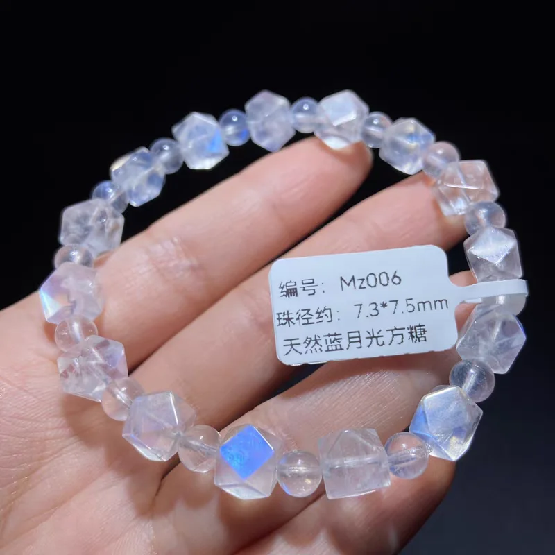 Natural Blue Moonstone Bracelet Faceted Clear Beads Stretch 8x8mm Beads Women Men Fashion Stone Genuine Moonstone AAAAAA
