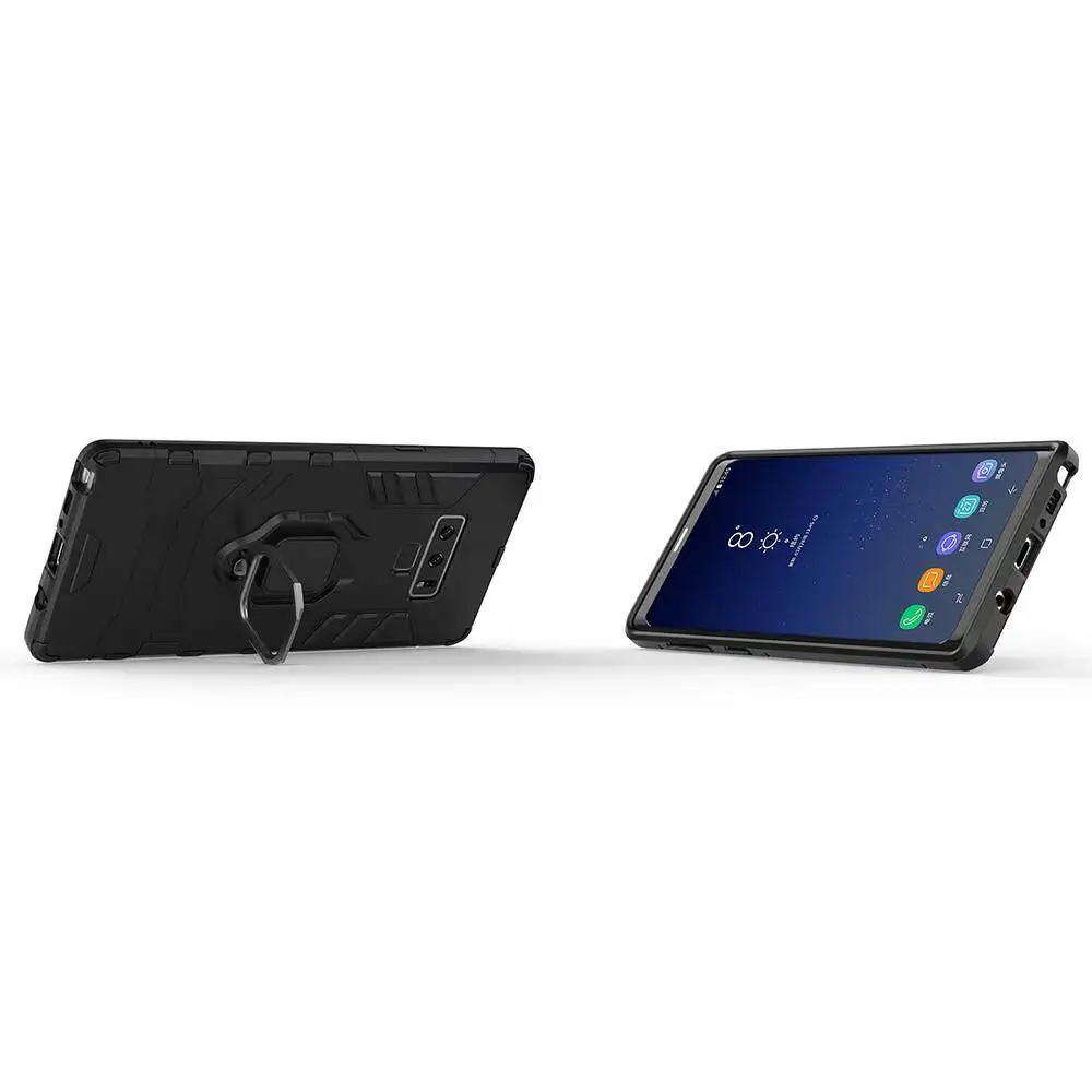 For Samsung Galaxy Note 9 Phone Case, Silicone TPU and Hard PC Luxury Armor Shockproof Metal Ring Holder Cover Casing