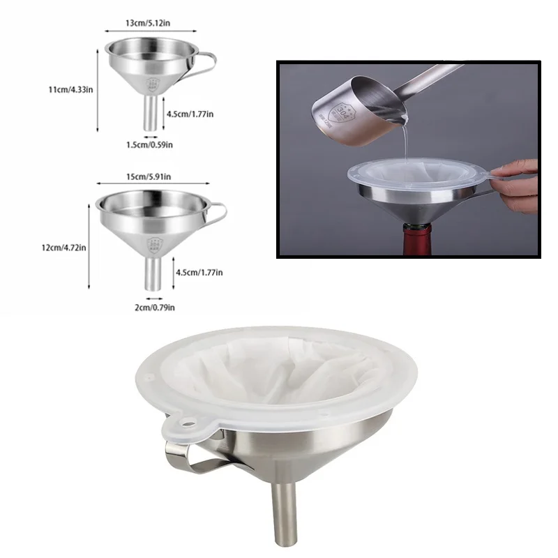 100/120/200/300/400/450 Mesh Strainer Nylon Filter Stainless Steel Funnel Fruit Milk Traditional Chinese Medicine Oil White Wine