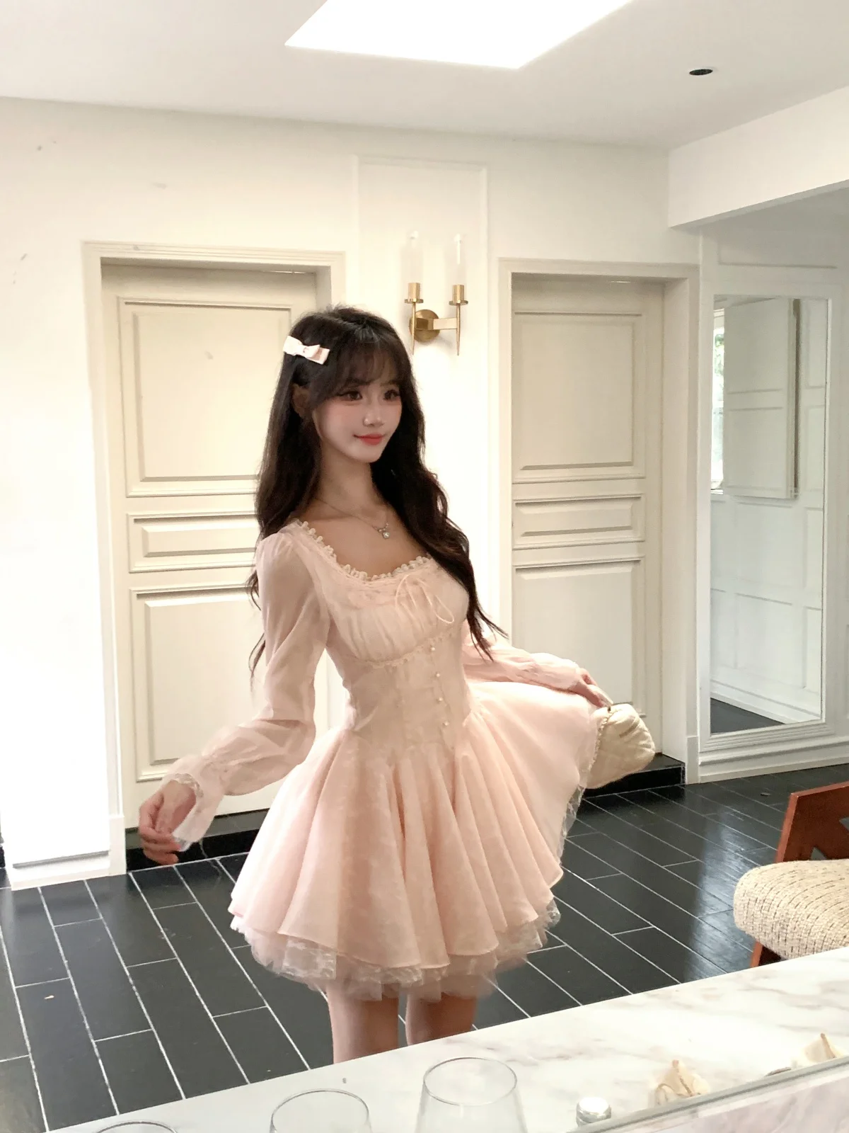 

Princ Sle Long Sve Ballerina Dr Musefi Heavy Work Lace Me Puffy Skirt Polyester Fiber All Seasons High Waist