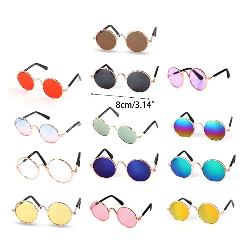  Pet Sunglasses Retro Dogs Glasses Circular Lens Metal Frame Sunglass Cosplays