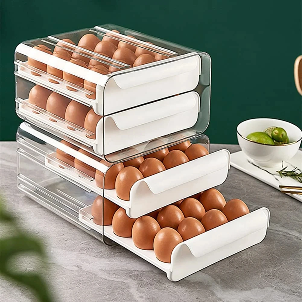 

Double Layer Egg Box Storage Drawer Organizer Storage Container Refrigerator Egg Box Rack Support Stackable Kitchen Accessories