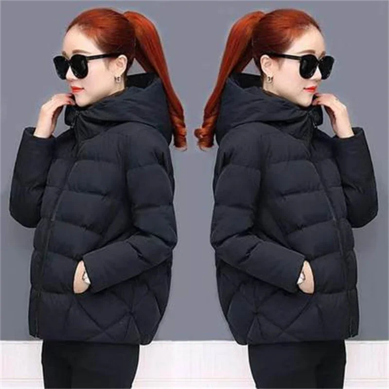 New Black Fashion Puffer Coats Winter Hooded Cotton Coat Loose Jackets Women Short Down Cotton Jacket Casual Female Outwear