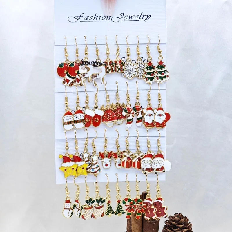 Fashionable Christmas Earring Set Creative Design Santa Claus Snowman Snow Deer Christmas Tree Earrings Earrings Female