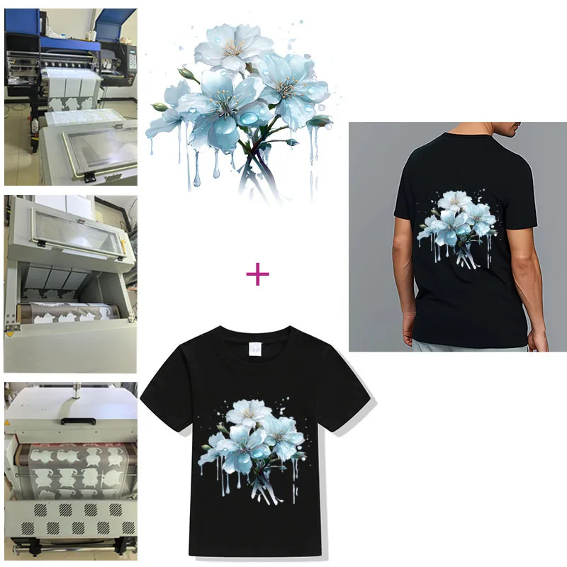 Blue Flower Theme Iron-on Transfer Stickers,Vinyl Heat Transfer Patches for DIY Clothing T-Shirt Heat Transfer Film iron patches