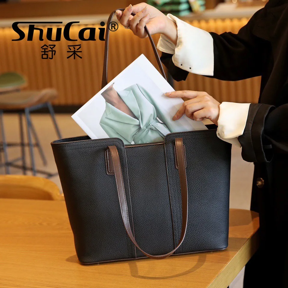 Genuine Leather Women\'s Bag Large Bag Commuter Tote Large Capacity Shoulder Mom Bag