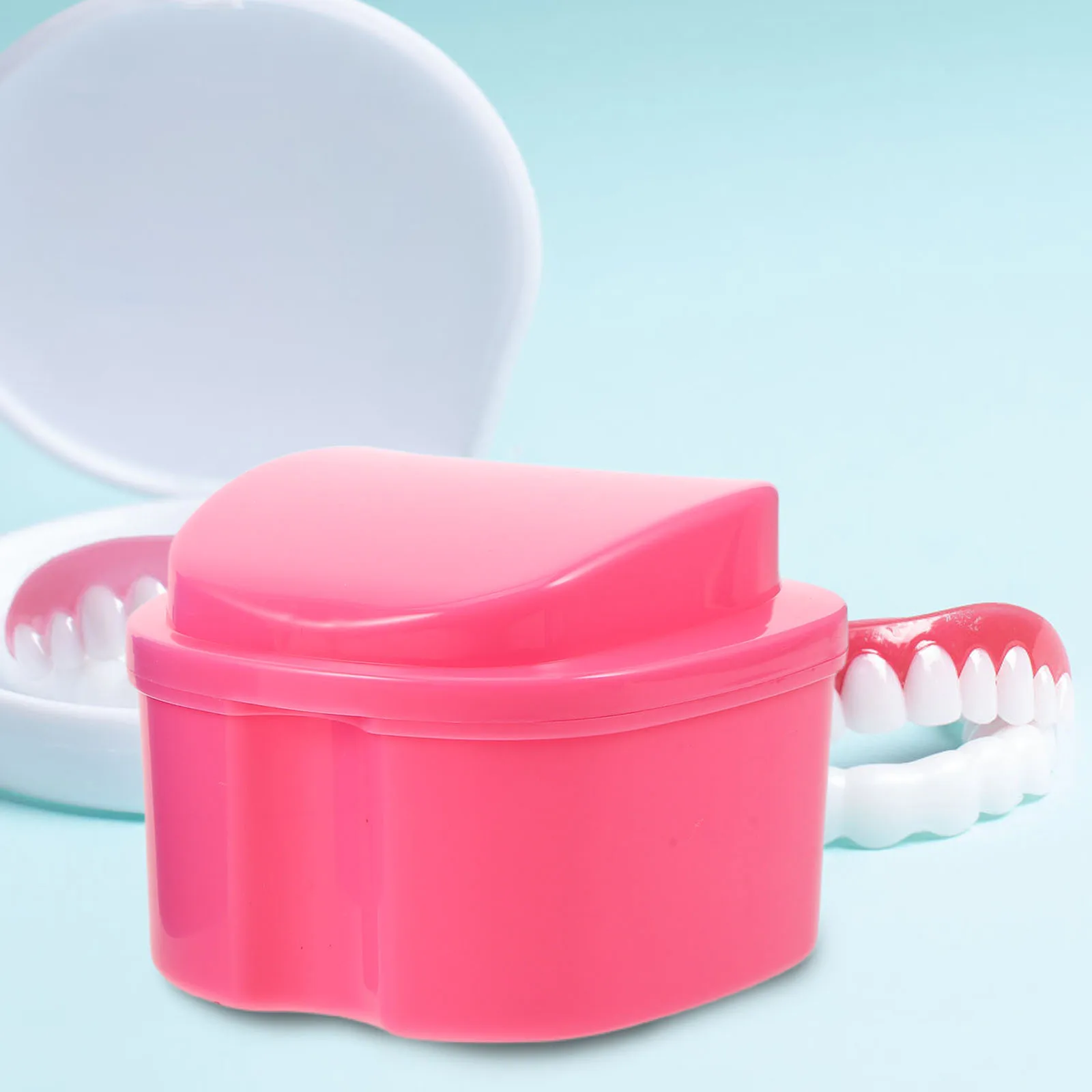 

2Sets Dentures Brush and Storage Case for False Teeth Cleaning Apple-Shaped Design Portable Travel Oral Care Kit Dentures