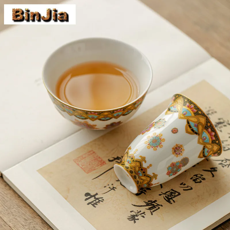 2 قطعة/مجموعة لون المينا فنجان الشاي الجمالية وعاء الشاي أكواب واحدة الشاي تذوق العطر كوب Jianzhan ماستر أكواب أدوات المائدة الديكور