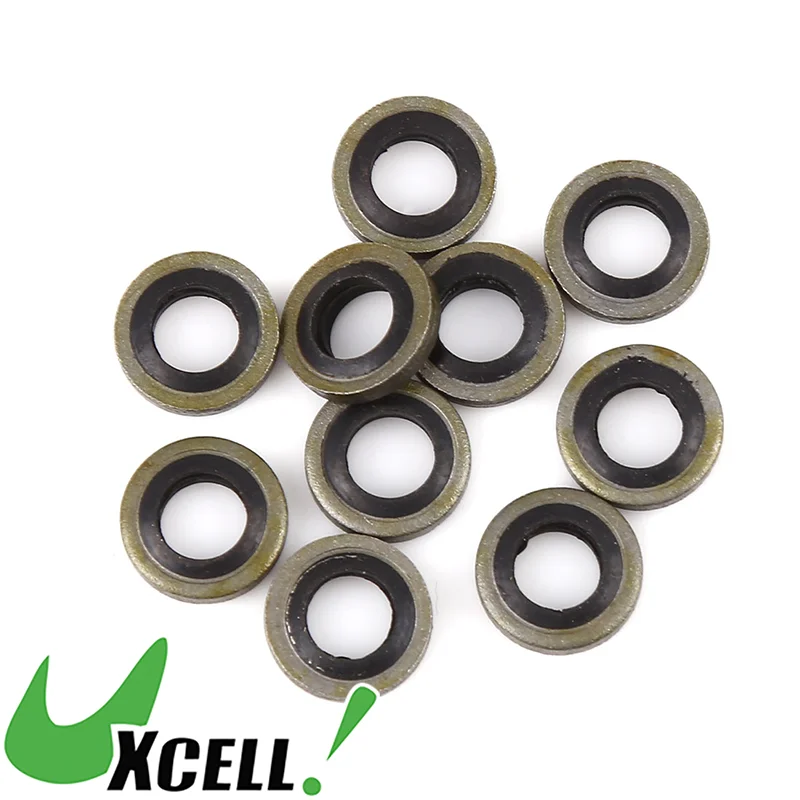 10 PCS Car Engine Oil Drain Plug Crush Flat Bonded Washer Gaskets Auto Replacement Parts Accessories Bronze Tone