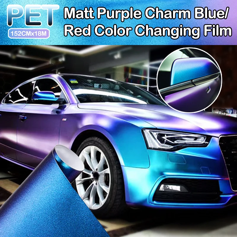 152CMx18M PET Matte Mystical Purple Blue Red Car Full Body Wrapped Vinyl Film Car color Film Protective Paper Cover Accessories