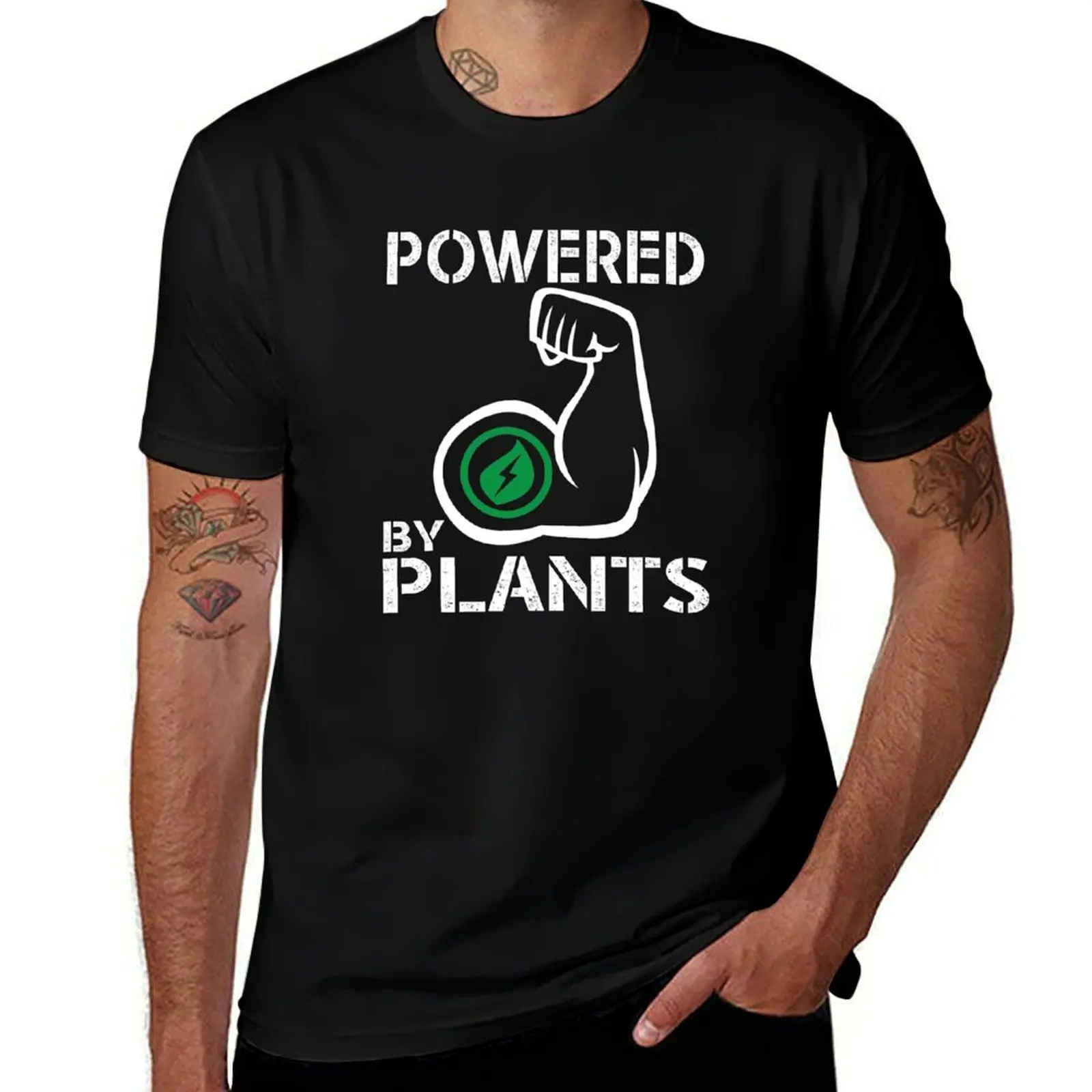 Vegan Powered By Plants - Strong Vegan Shirt for Bodybuilders T-Shirt Minimal Art Print T-Shirt
