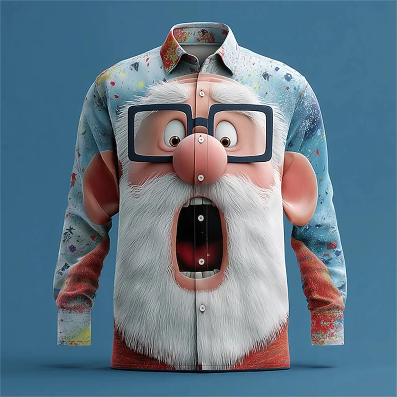 

Christmas Men's Shirt Button Long Sleeve Fun Outdoor Holiday Spring Autumn Lapel 3D Printed Shirt Fast Delivery