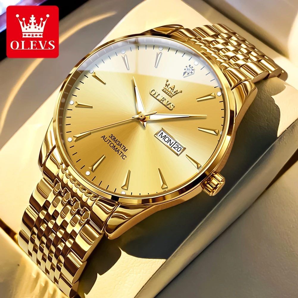 

OLEVS 6635 Fashion Men Watch Automatic Mechanical Wristwatch Waterproof Stainless Steel Watch For Men Chronograph Date Watch