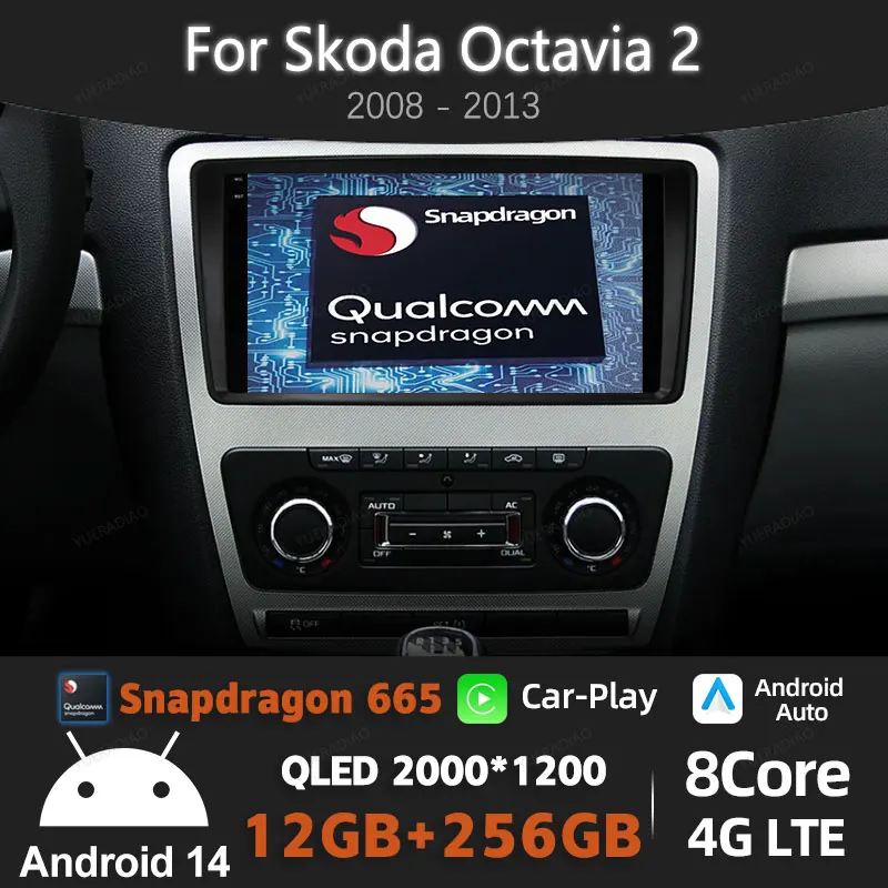 

Android 14 Carplay Автомобильный радиоприемник для Skoda Octavia 2 2008-2013 Мультимедийный видеоплеер NAVI GPS 4G LTE 5G WIFI Head Unir QLED