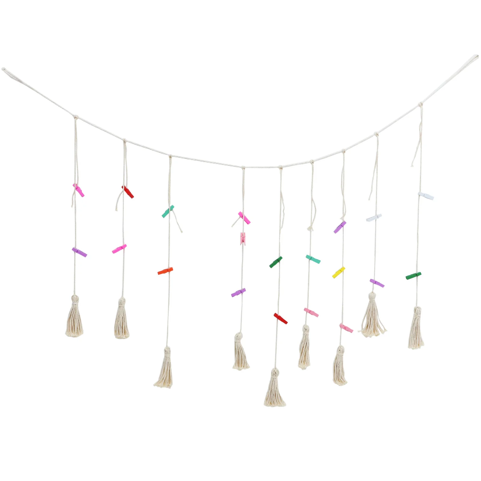 

1 set 1 Set Of Photo Wall Hanging Display With Wooden Clips Tassel Garland Bohemian Home Decor Rustic Macrame Picture Organizer