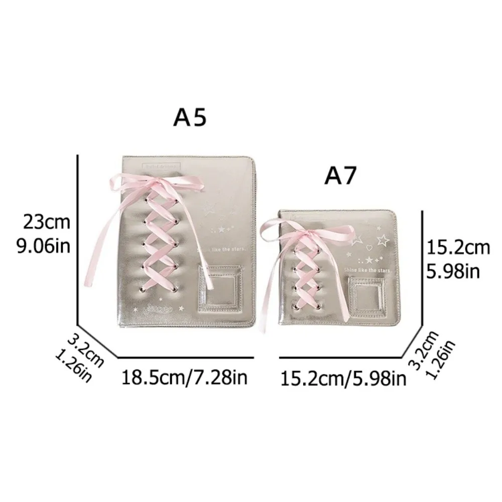 Balletcore A5/A7 الموثق غطاء للكمبيوتر الدفتري الكورية نمط شريط حرير فضفاض ورقة ألبوم صور غطاء القوس بولي Leather الجلود غطاء بطاقة الصور