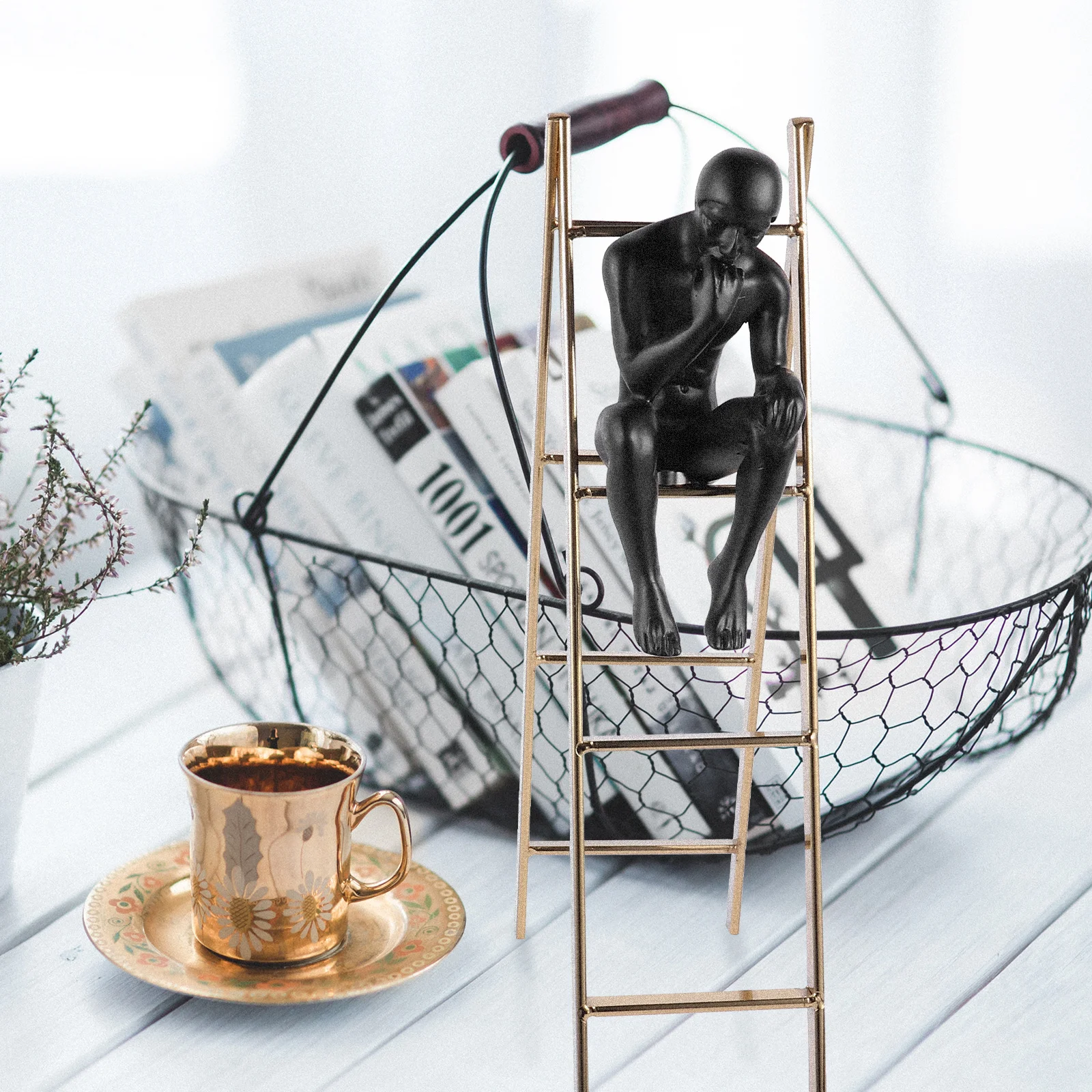 

1Set Thinking Man Statue Modern Minimalist Iron Sculpture for Home Office Decor Abstract Artwork Desktop Adornment