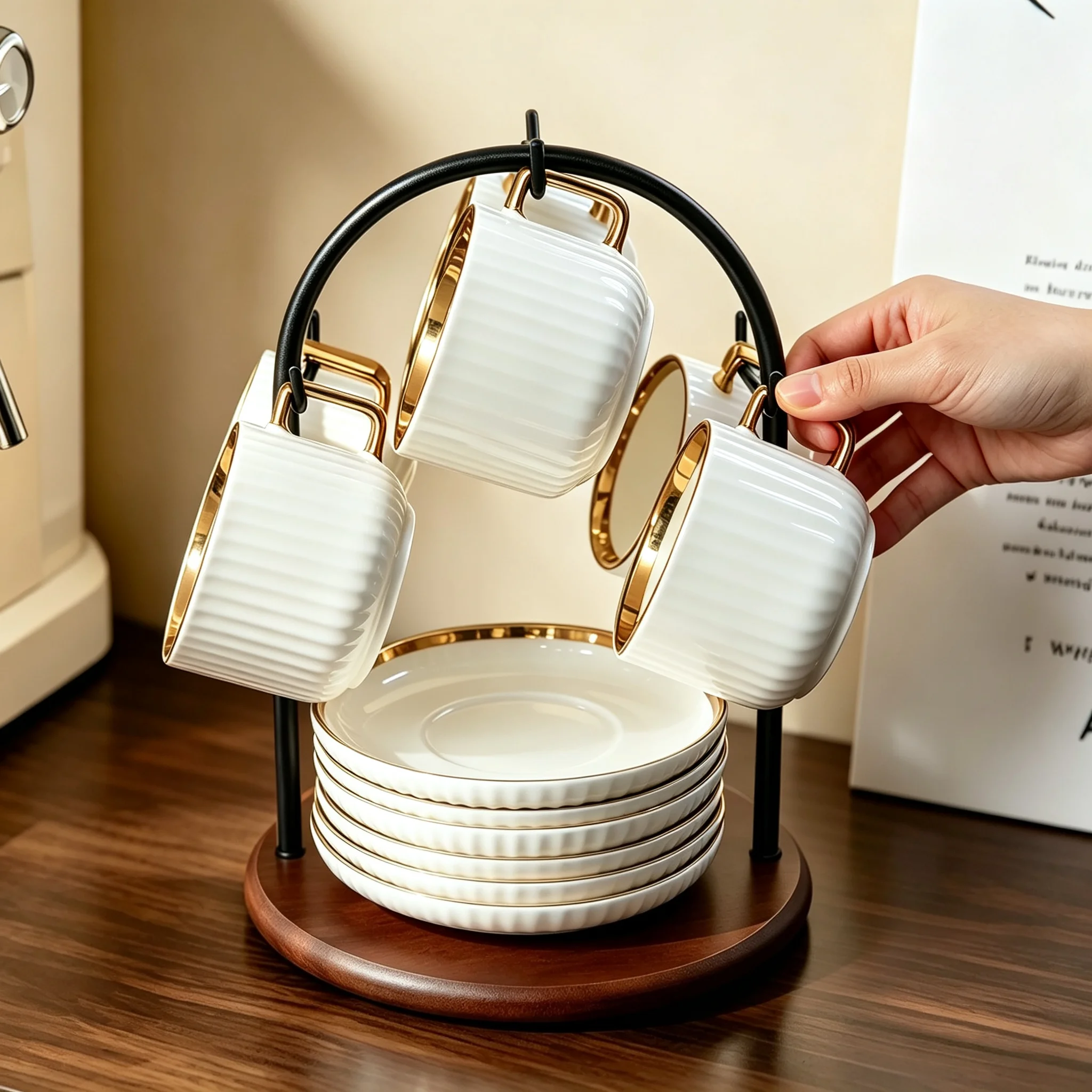 طقم فناجين قهوة وصحون سيراميك - مراجعة Coffee Tea Organizer وسعره