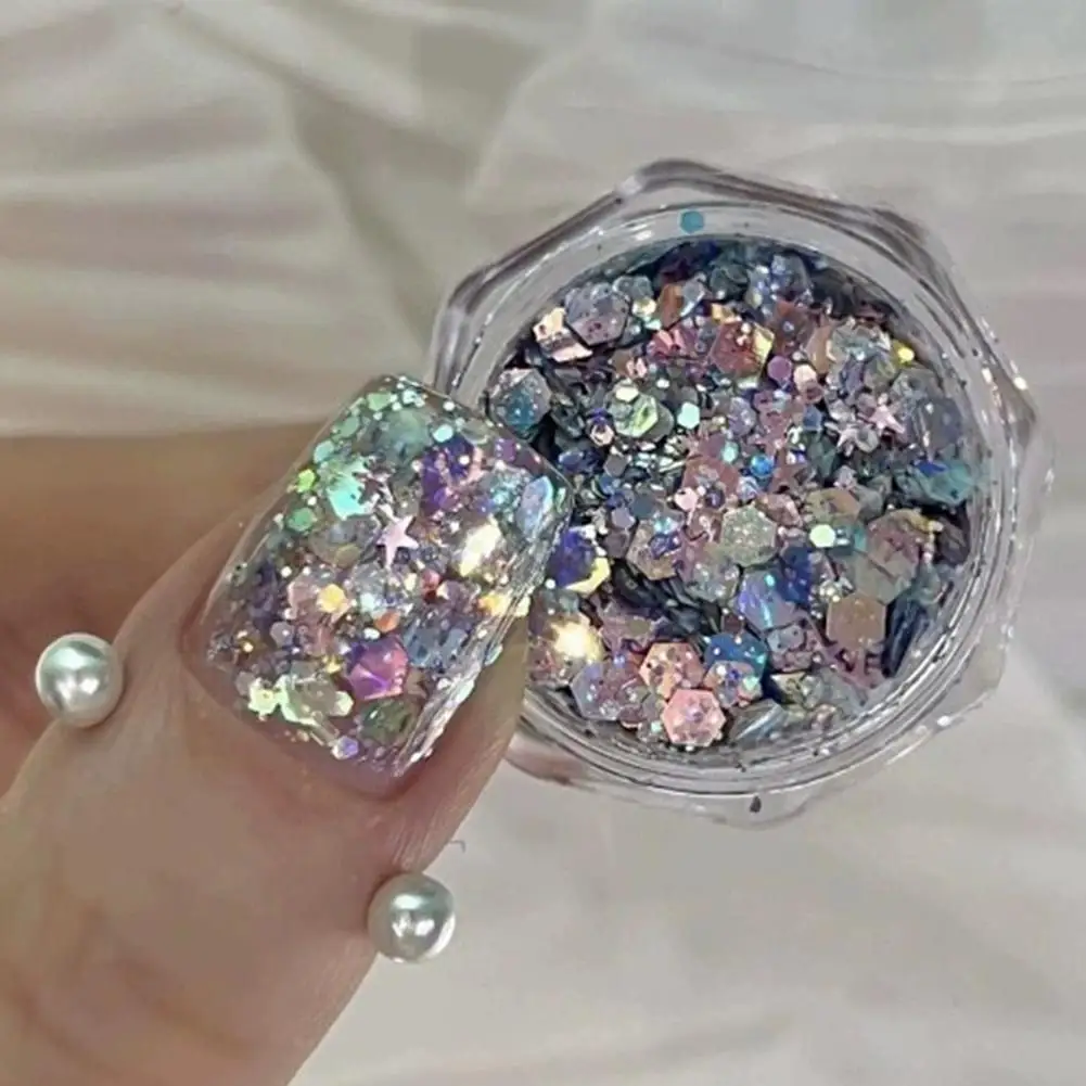 เล็บ Art Glitter Sequins 3D เลเซอร์เล็บที่มีสีสัน Confetti สติกเกอร์อุปกรณ์แต่งเล็บ Make Up DIY Decals ตกแต่ง