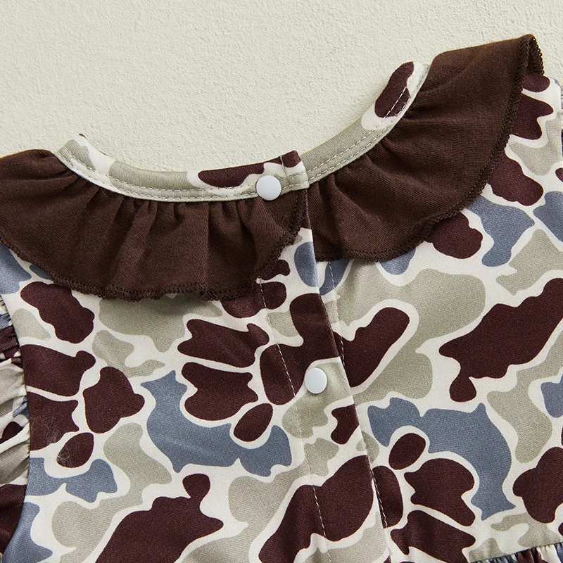 الرضع طفلة رومبير جولة الرقبة قصيرة الأكمام التمويه المطبوعة ارتداءها الوليد Playsuit طفل الملابس