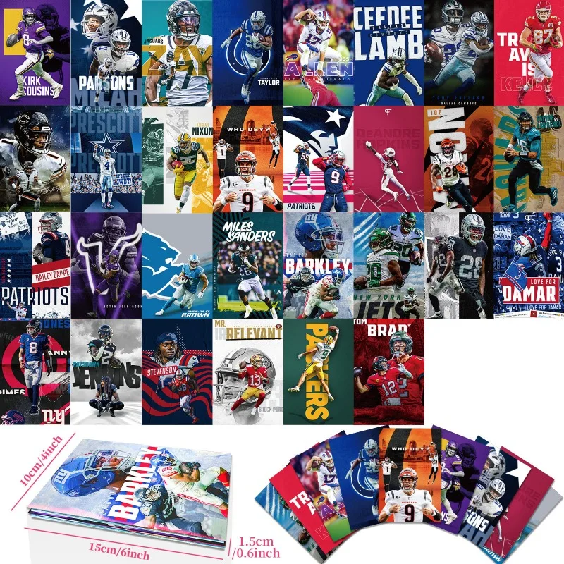 Realistic NFL Super Bowl Player Wall Cards - 30 Pack Realistic Football Star Sports Stickers