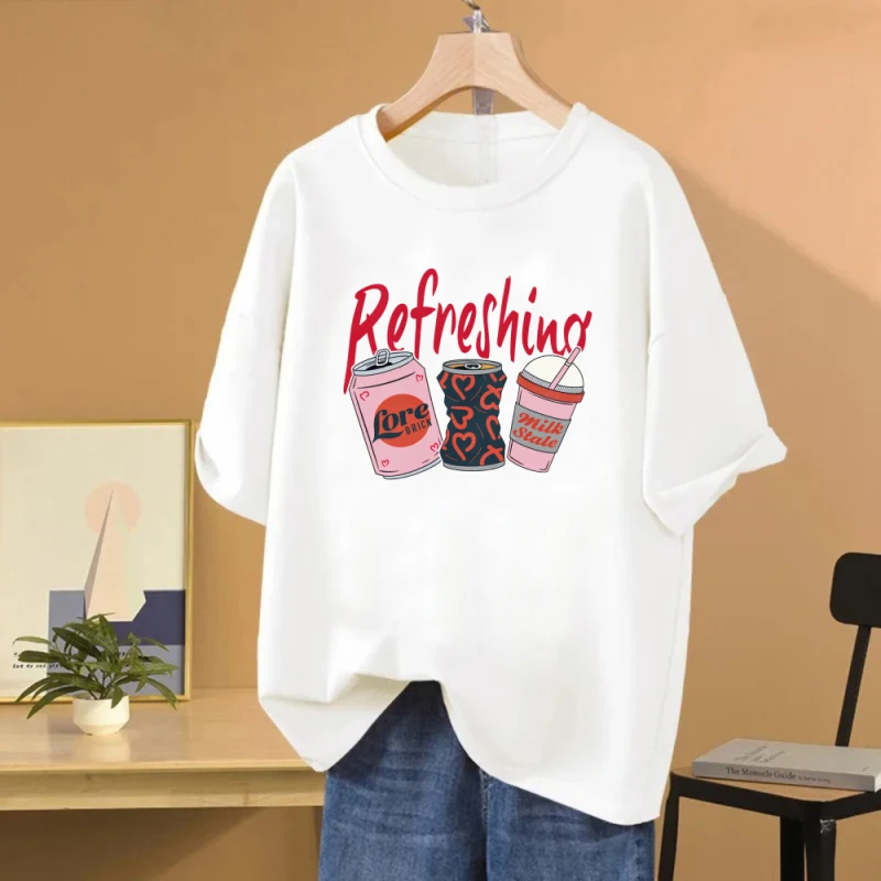 

Женские свободные хлопковые модные и модные металлические модели с короткими рукавами и принтом, подходят для весны и лета