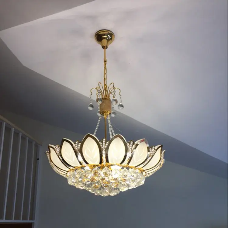 Crystal chandelier zen lotus living room lamp temple dining room lamp drop Buddhist hall hall crystal