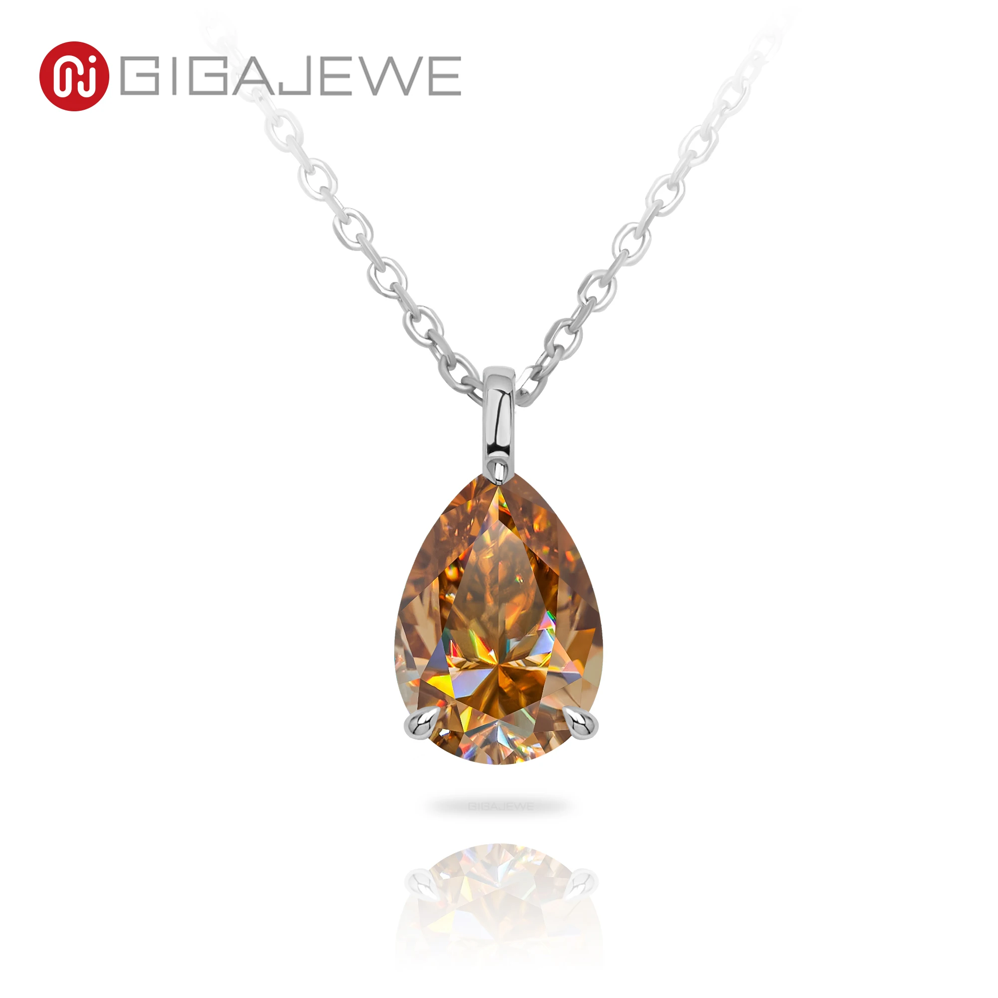 

GIGAJEWE The Sterling Silver Necklace is Studded with Pear Cut Moissanite | Cyan Blue or Brown