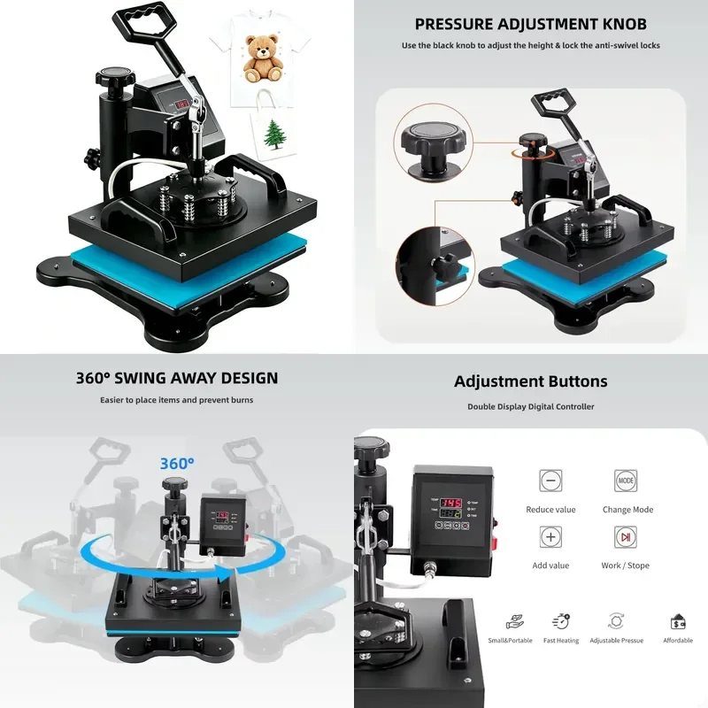 STROVAN 10*12inch 360° Swing-Away Flatbed Heat Press Machine Digital Sublimation Heat Transfer for T-shirts Tote Bags Garment