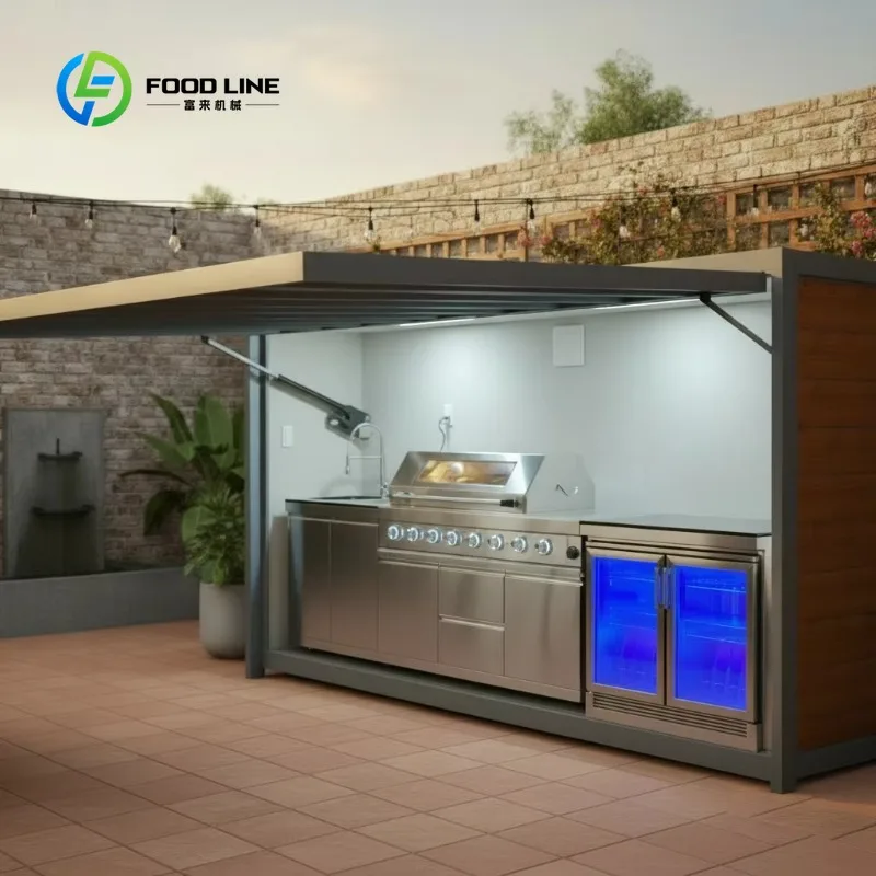 Customized Stainless Steel Remote Control Outdoor Kitchen with Roof Complete BBQ Setup Outdoor Kitchen Cabinets for Backyard