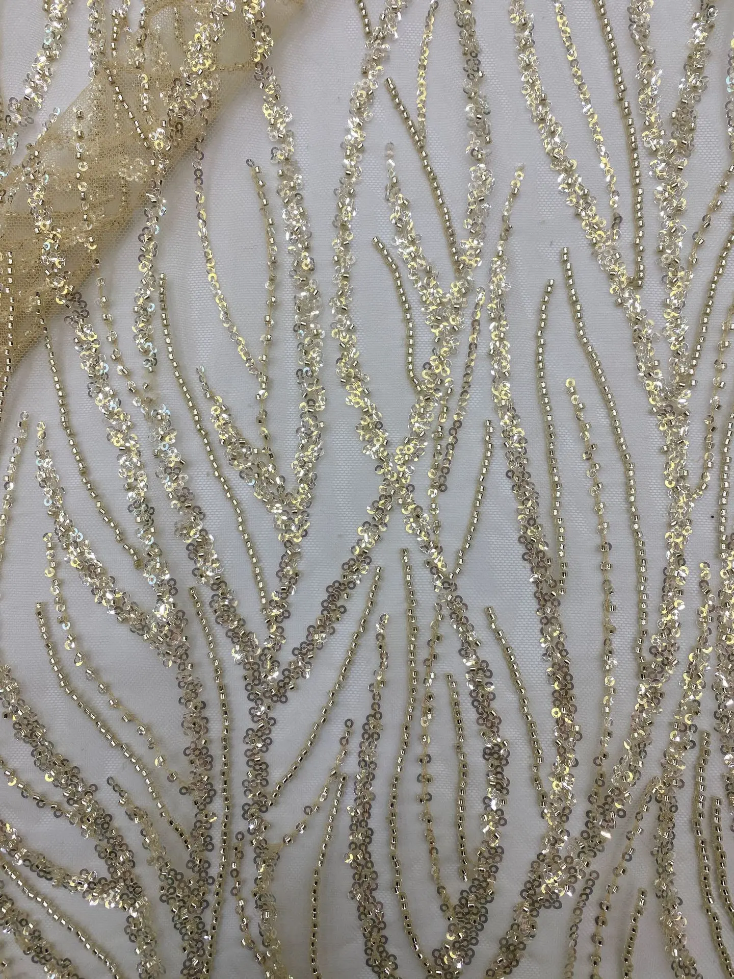 Wholesale 5Yard Silvery Beading Wedding Lace Fabric Shiny Bridal Fabric Wedding Gown Sewing Accessory Embroidered Elegant Lace