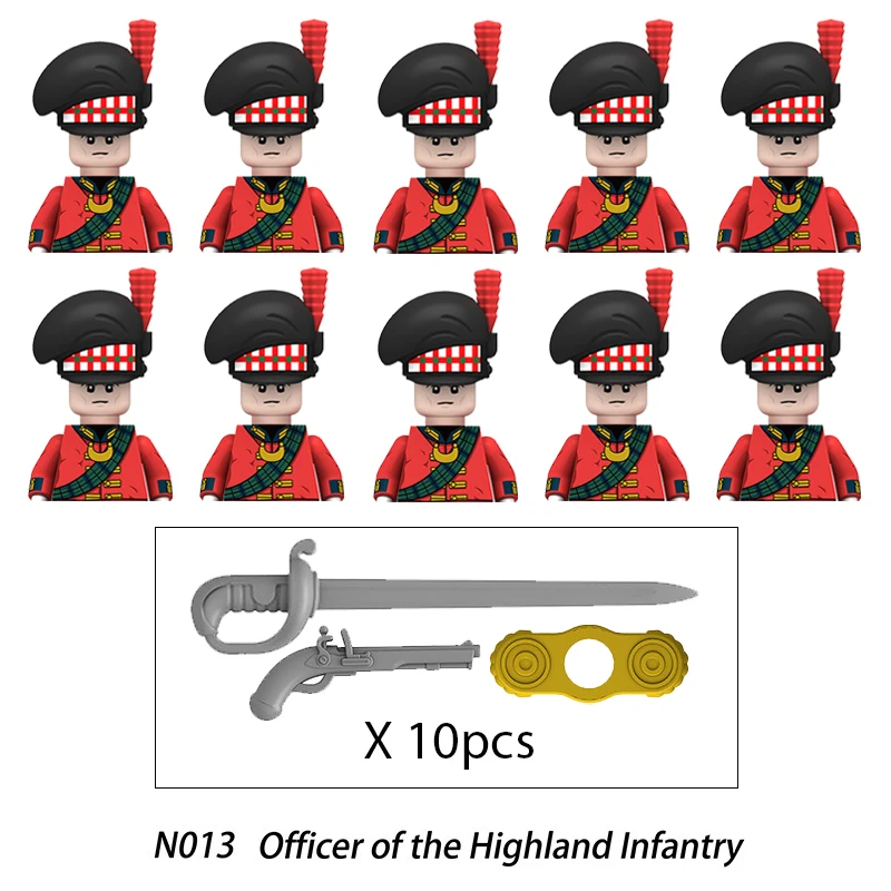 10pcs/set Napoleonic Wars Military Soldiers Building Blocks French British Russia Fusilier Rifles Bagpiper Accessories Kid Toy