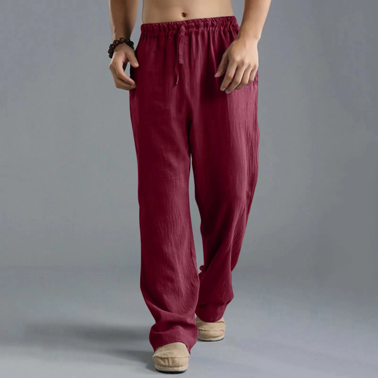 

Linen Mens Casual Loose Comfortable Casual Pants Cotton Linen Buttons Trousers Fashion Male Sweatpants Drawstring Pantalones