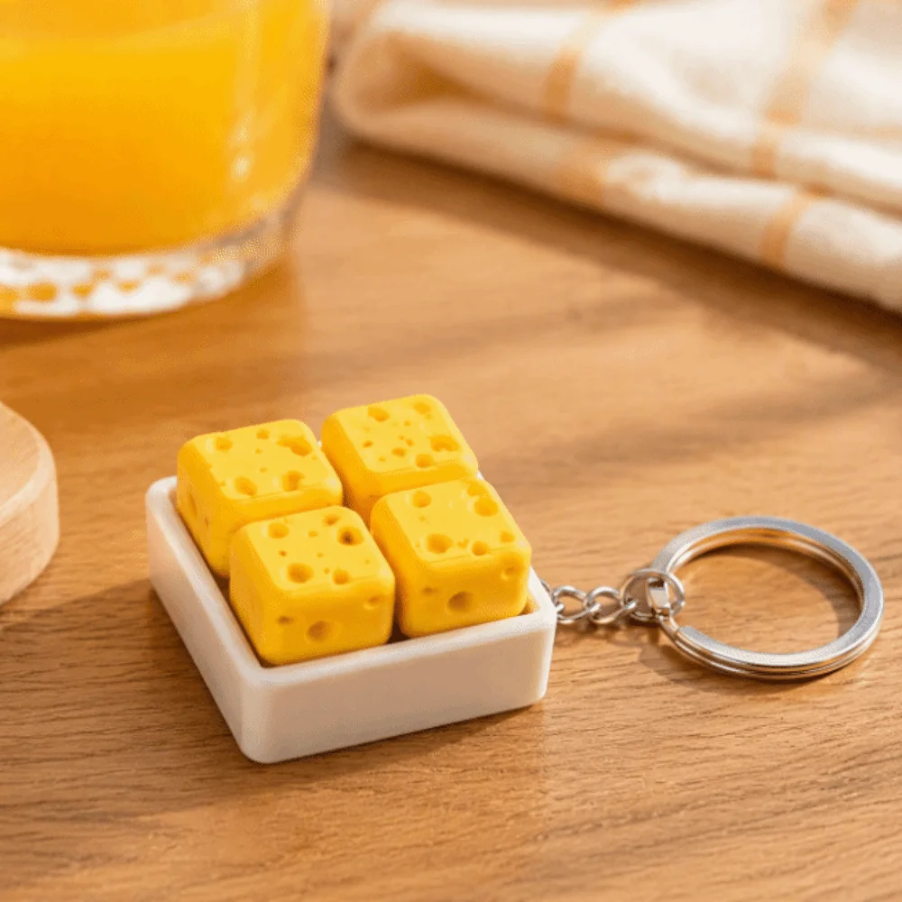 Funny Cheese Clicker Fidget Keychain Portable Squeeze Sound 4 Keys Cheese Keyboard Button Press Tactile