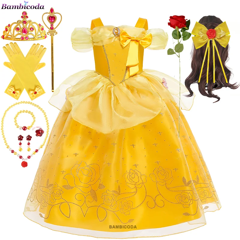 Girls Belle Cosplay Dress Kids Ball Gown Princess For Beauty and the Beast Children Christmas Birthday Carnival Party Costume