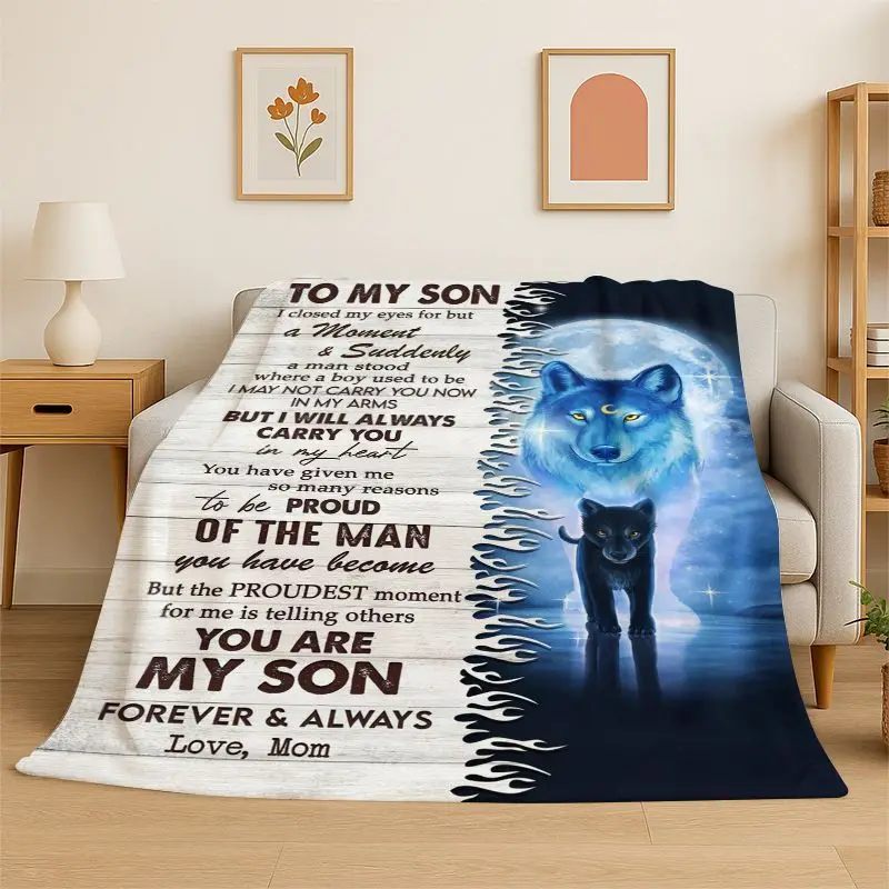 Gift Thanks To My Son Letter Present Flannel Blanket Soft Throw Blanket for Bedroom Living Room Bed Travel Camping Picnic Nap