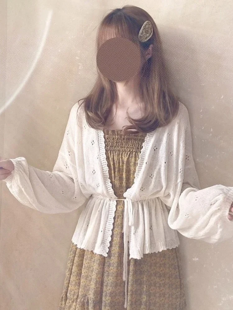 

Sweet Kawaii Soft Girl Cute Cardigan Women Sweater Tops Japanese Solid Long Sleeve Thin Lolita Knitted Kardigany