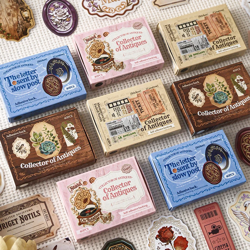 40pcs/pack Antique Collectors Series Creative Retro Art Aesthetic Label Stickers Scrapbooking DIY Decorative Materials Stickers