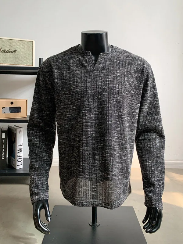 

Men's Long Sve V-Ne Sweatirt Texture Base Layer irt Lazy Sle Jaet Cleanfit Versatile Autumn Faion Trendy Brand