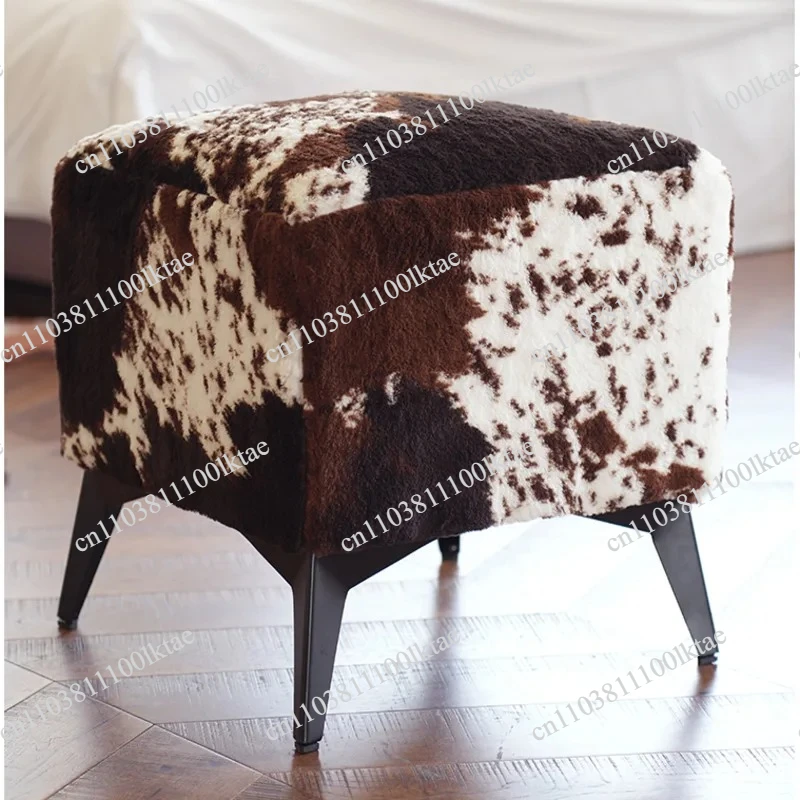 Imitation Cowhide Sofa Bench Living Room Shoe Changing Stool High Elastic Sponge Hallway Ottoman Iron Frame Home Furniture